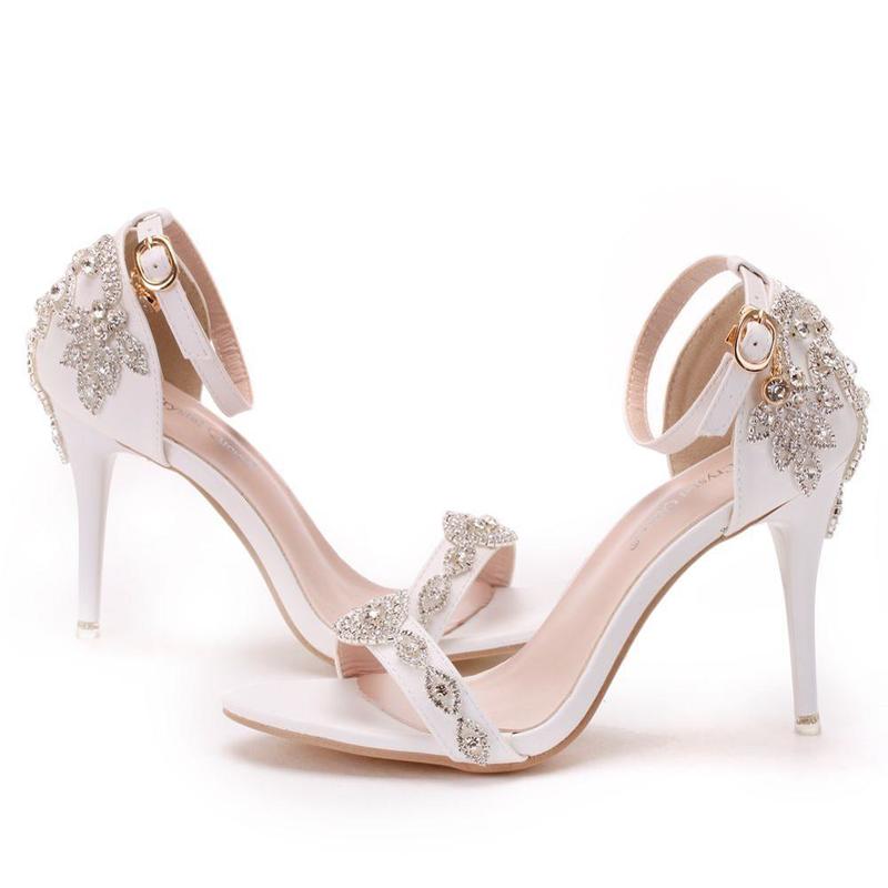 Crystal Queen Women Sandals Summer High Heels Peep Toes Buckle Strap Bridal Pumps Party Luxury Diamond Lady White Wedding Shoes 220328
