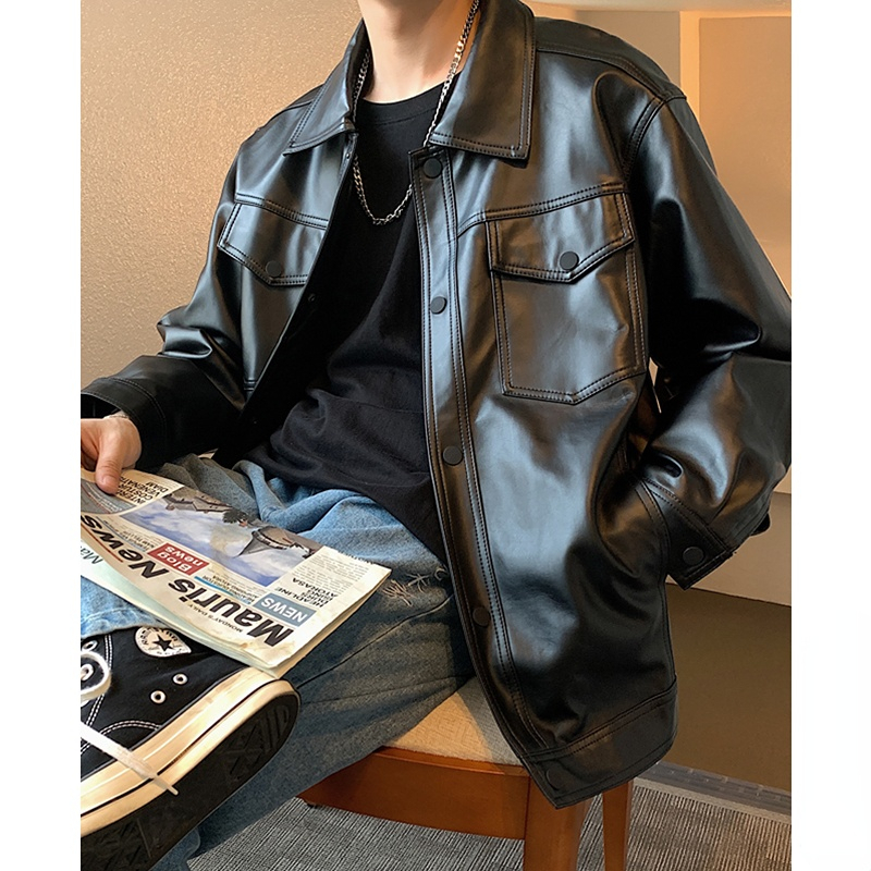 PU Leather Jacket Men Spring Autumn Korean Men's Coats Loose Casual Jackets for Men Black Motorcycle Leather Jacket Lq472 220816
PU Leather Jacket Men Spring Autumn Korean Men's Coats Loose Casual Jackets for Men Black Motorcycle Leather Jacket Lq472 220816