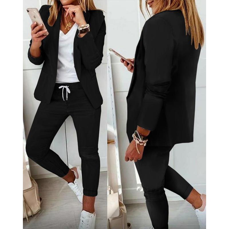 Women' Two Piece Pants Office Lady Black Solid Lapel Neck Blazer Coat Jacket & Drawstring Ankle Length 2 Set Women Autumn Winter Clothe
Women' Two Piece Pants Office Lady Black Solid Lapel Neck Blazer Coat Jacket & Drawstring Ankle Length 2 Set Women Autumn Winter Clothe