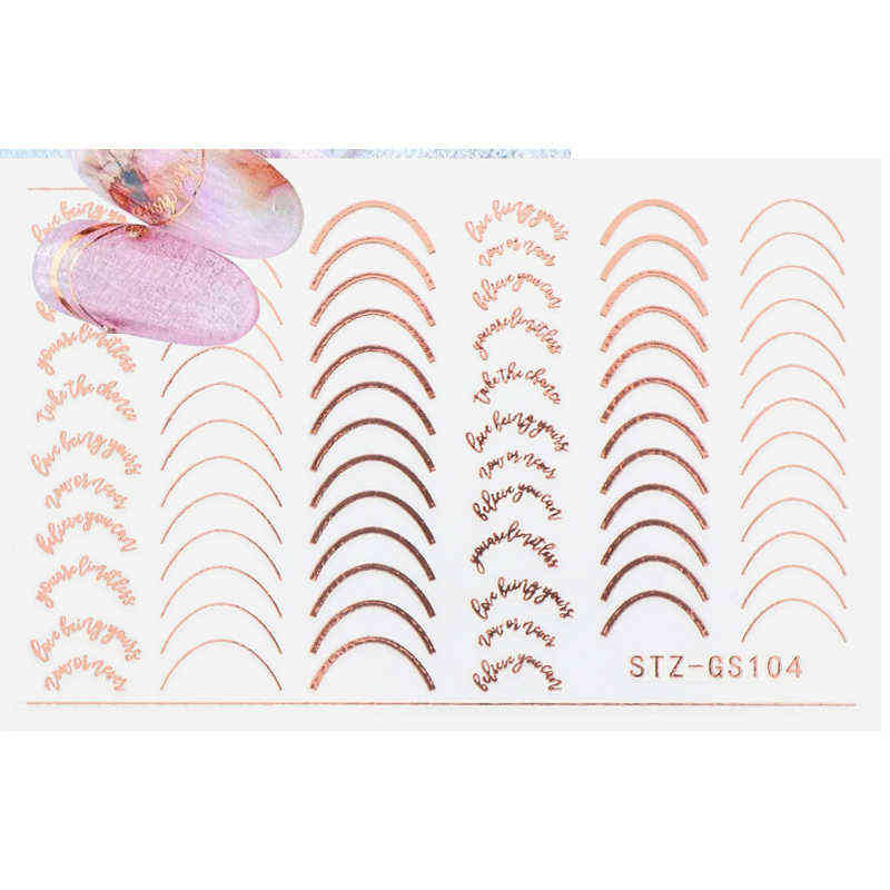 Nail Gel Toy 3d Lines Stickers Diy Rose Gold Metal Stripe Letters Decals Curve Art Sliders Self Adhesive Decorations Manicure 0328