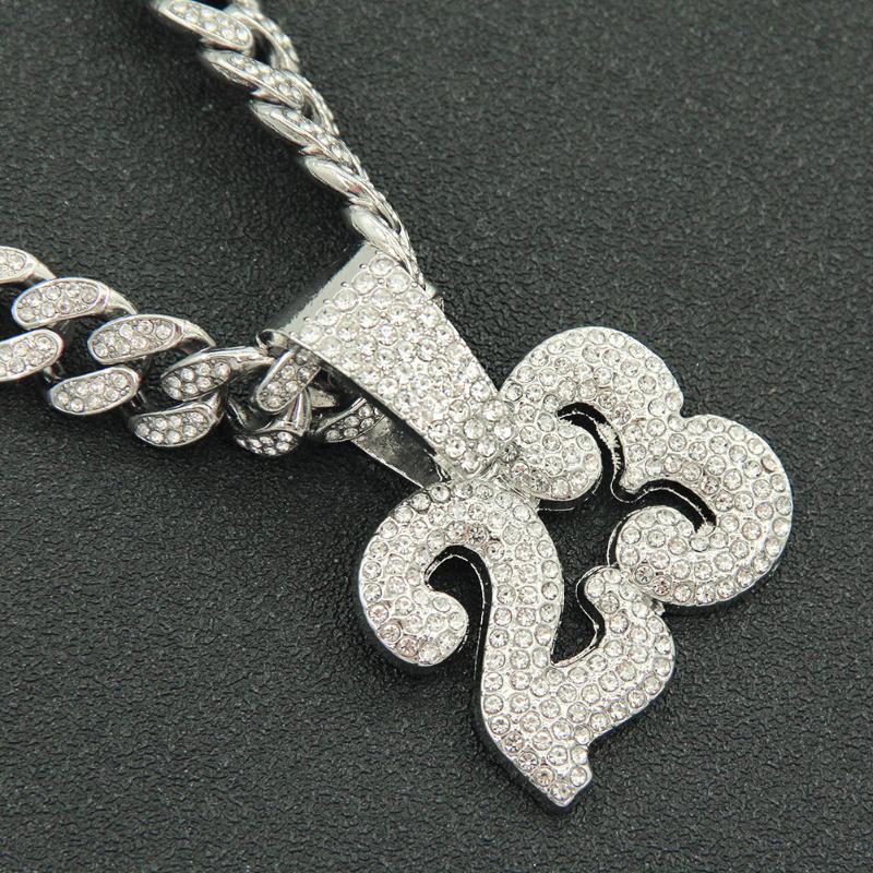 Pendant Necklaces Iced Out Cuban Chains Bling Diamond Number 23 Rhinestone Pendants Mens Gold Chain Charm Hip Hop Jewelry For MenPendant