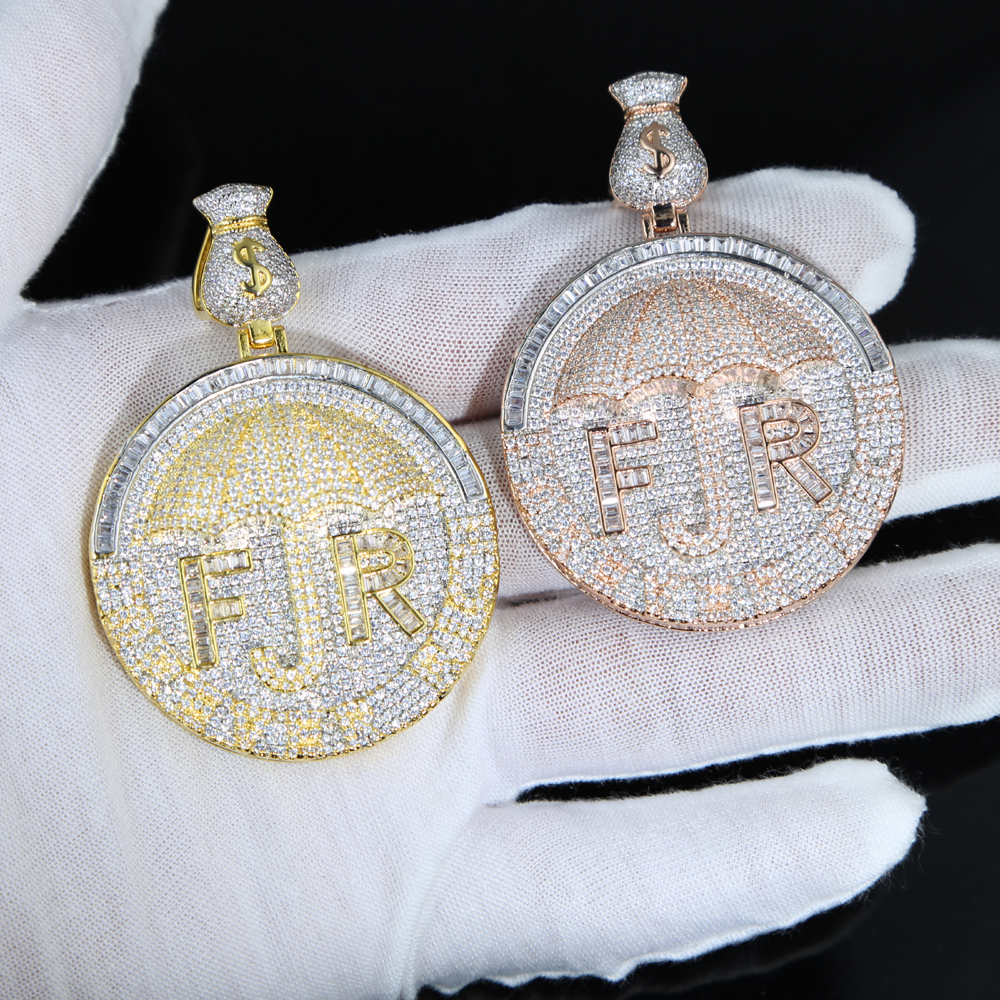 Iced Out Money Umbrella Necklace - 2 Tone Gold & Sier Bg CZ Pendant Hip Hop Jewelry dh5727163