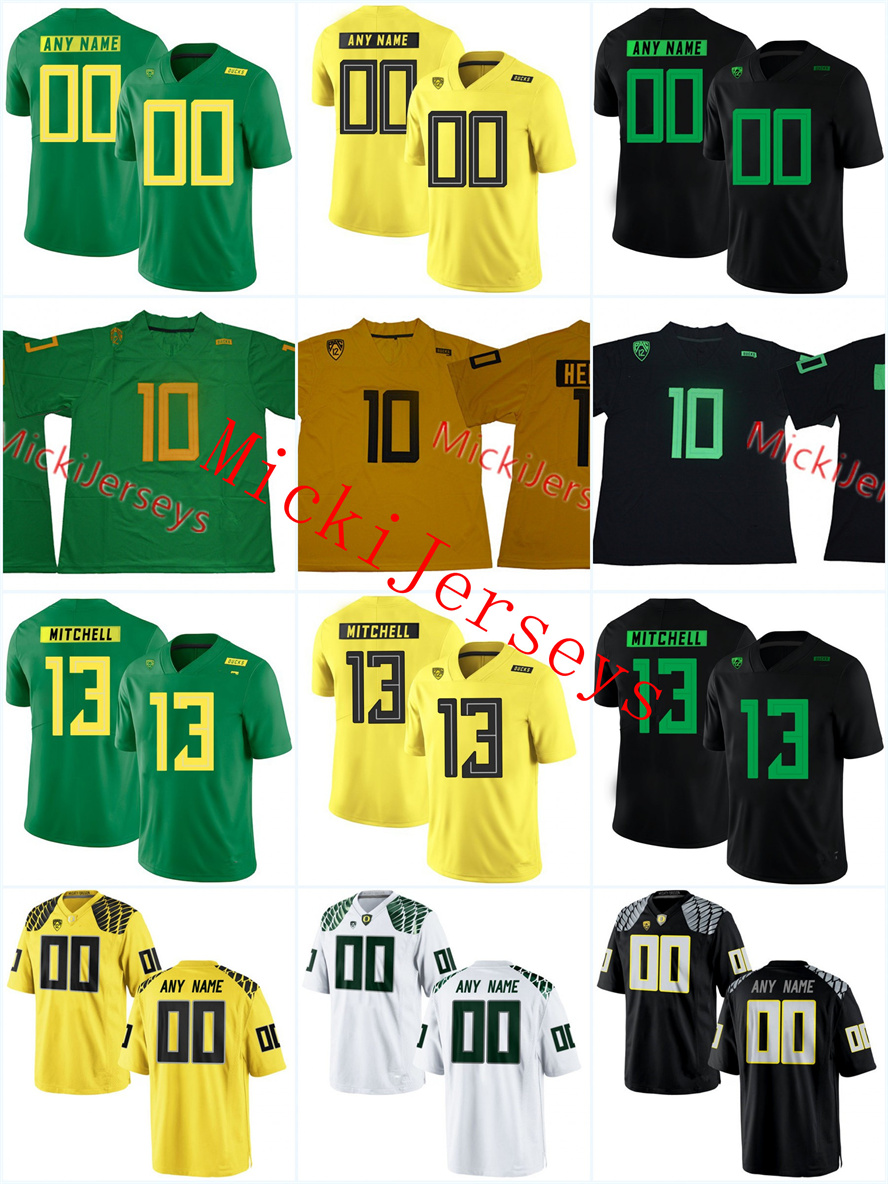 2022 NCAA Custom Oregon Ducks Stitched Football Jersey 10 Justin Herbert 13 Dillon Mitchell 27 Jacob Breeland 35 Troy Dye 11 Justin Hollins 54 Cal vin Throckmorton