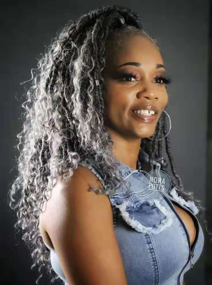 Women girls gray hair ponytail extension silver grey afro bun or puff curly drawstring human hair ponytails clip in real hairpiece