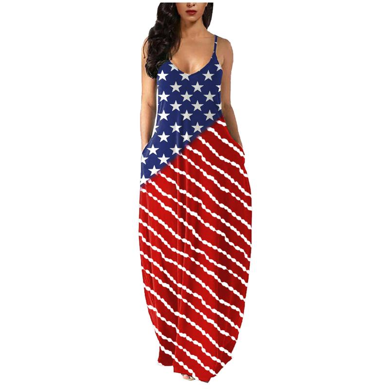 Plus Size Dresses Sexy Dress Woman American Flag Print Sleeveless Strap V-neck Pockets Camisole Long Bohemia Robe Femme A20, Db
Plus Size Dresses Sexy Dress Woman American Flag Print Sleeveless Strap V-neck Pockets Camisole Long Bohemia Robe Femme A20, Db