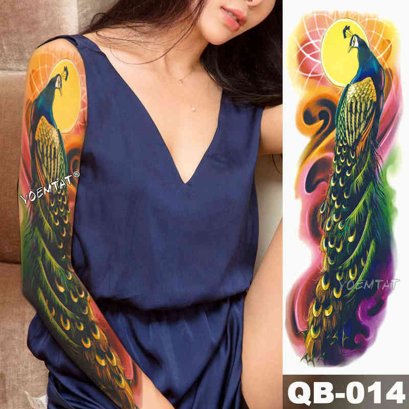 NXY Temporary Tattoo Large Arm Sleeve Japanese Geisha Snake Waterproof Tatto Sticker Lotus Peacock Girl Tatoo Body Art Women 0330