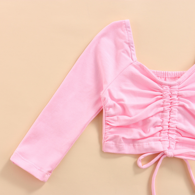 Little Kids Baby Girls Front Drawstring T Shirts Casual Long Sleeve V Neck Solid Color Ruched Tops 1 6T 220620