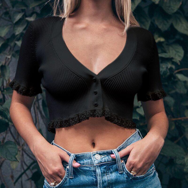 Women' Blouses & Shirts Spring Summer Cardigan Corp Top For Women 2022 V Neck Button Solid Color Ladies Sexy Knitted Lace Short, Black
Women' Blouses & Shirts Spring Summer Cardigan Corp Top For Women 2022 V Neck Button Solid Color Ladies Sexy Knitted Lace Short, Black