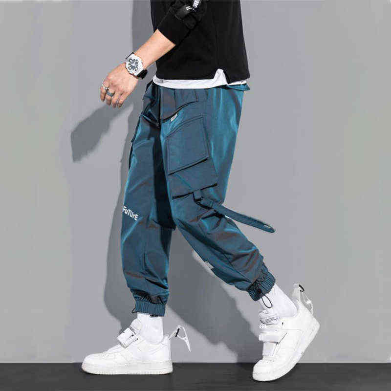 Men's Laser Cargo Pants 2022 Spring Hip Hop Multi-pocket Trousers Trendy Streetwear Solid Sweatpants Male Casual Outfits Pants G220507