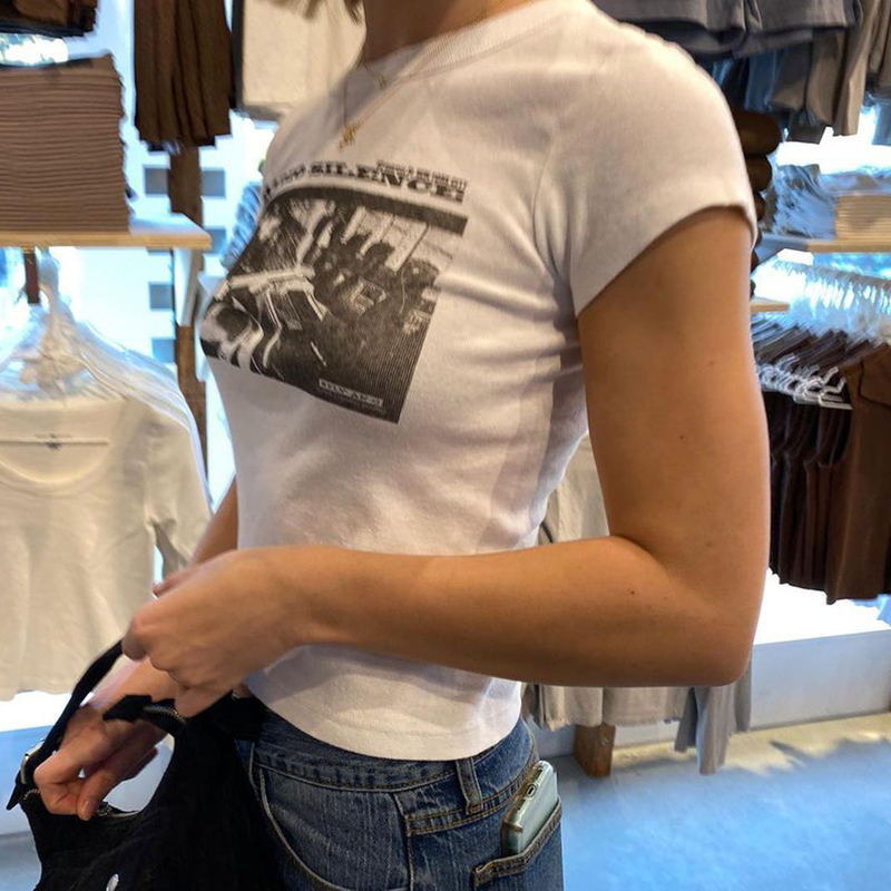 Vintage Classic Rock Graphic Tee Shirt Women Casual Round Neck Short Sleeve Cotton T Summer Sexy Slim Y2k Tops Chic 220328