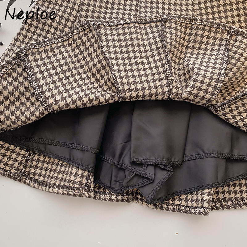 Neploe Retro Plaid Pleated Skirts Autumn Korean Style Fashion Mini Skirt Woman High Waist A-line Mujer Faldas 220322