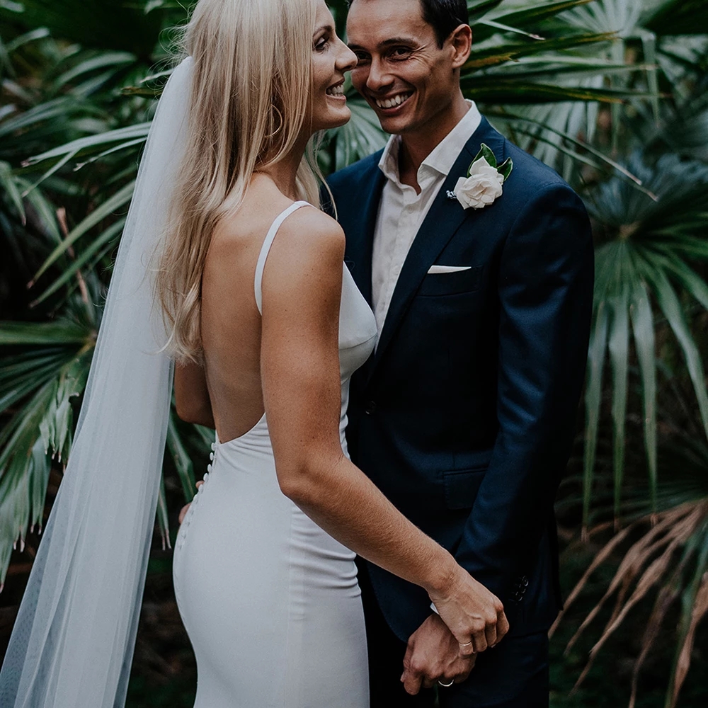 Stretch Crepe Simple Modest Wedding Dresses 2022 beach backless summer holiday bohemain bridal reception second gown