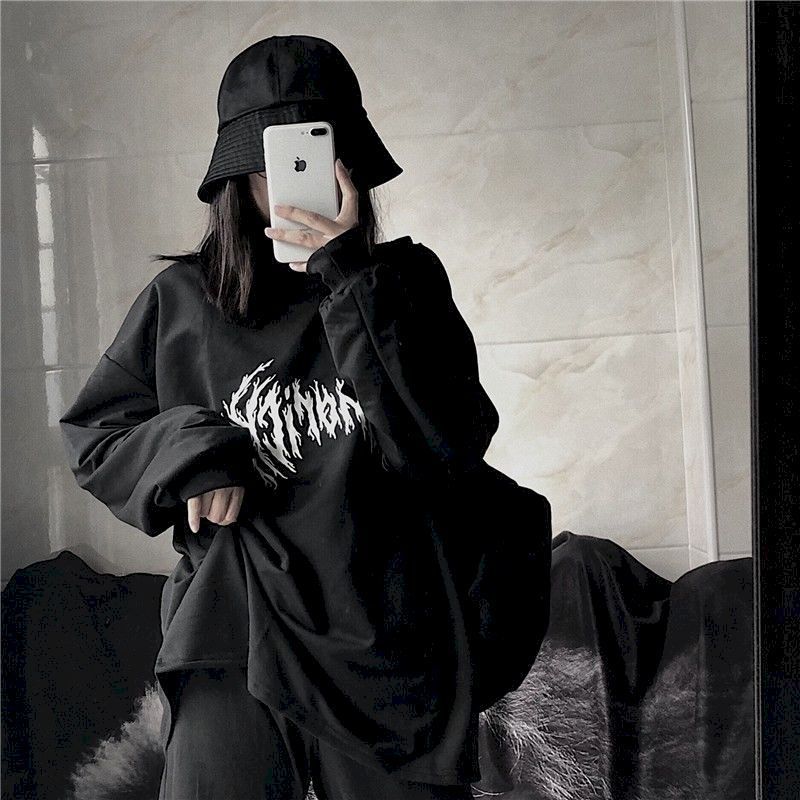 Goth Bottoming Shirt Equipped With Men Women Autumn Korean Vintage Printing Loose Bf O-neck Long-sleeved T-shirt White Top 220321