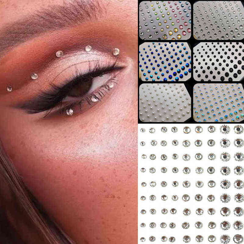 NXY Temporary Tattoo Mixed Size Eyeshadow Diamond Stickers for Face Body Festival Decoration Self Adhesive Colored Diamonds Nail Rhinestone 0330