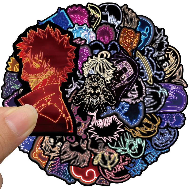 50Pcs/Lot Mixed Anime Neon Light Stickers Attack on Titan/Demon Slayer Graffiti Stickers Motorcycle Luggage DIY Toy Decal for Kid