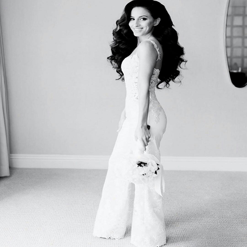 Luxury Pantsuit Jumpsuit Wedding Dress With Detachable Train 2022 Sleeveless Lace Bohemian Bride Dresses Sweetheart Guest Gown Women Dress For Bridal 