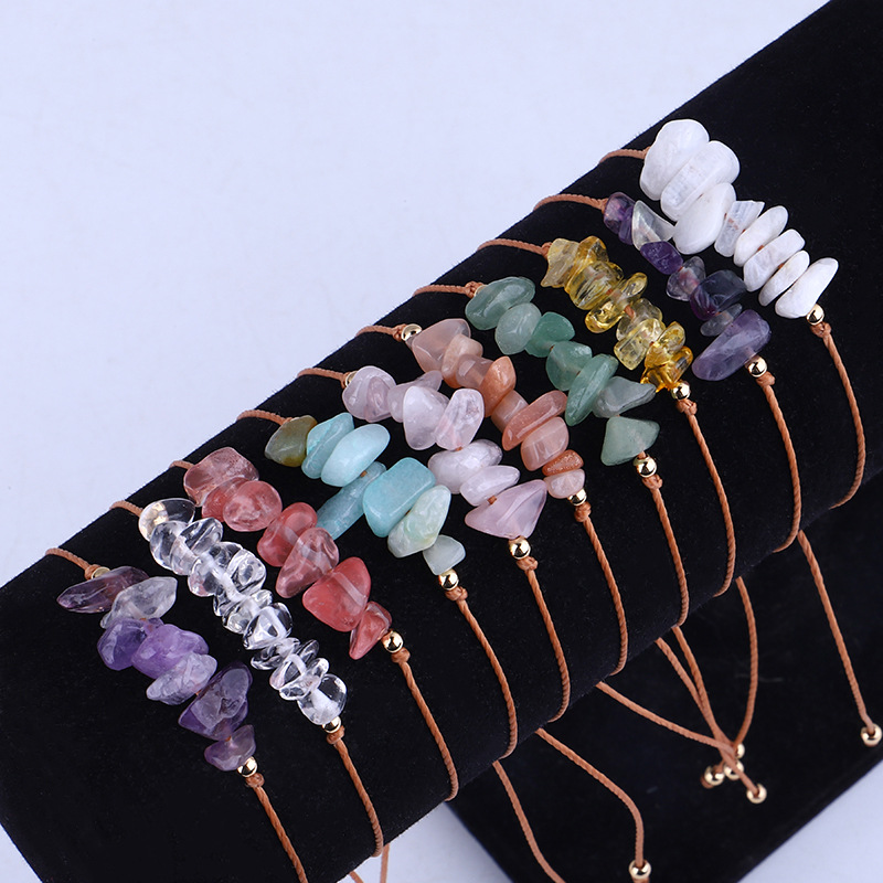 Natural Gem Stone Gravel Chip bracelet Irregular Crystal Stretch Chip beads Nuggets Rope Wrap Bracelets Bangles Quartz Amethyst Wristband For Women