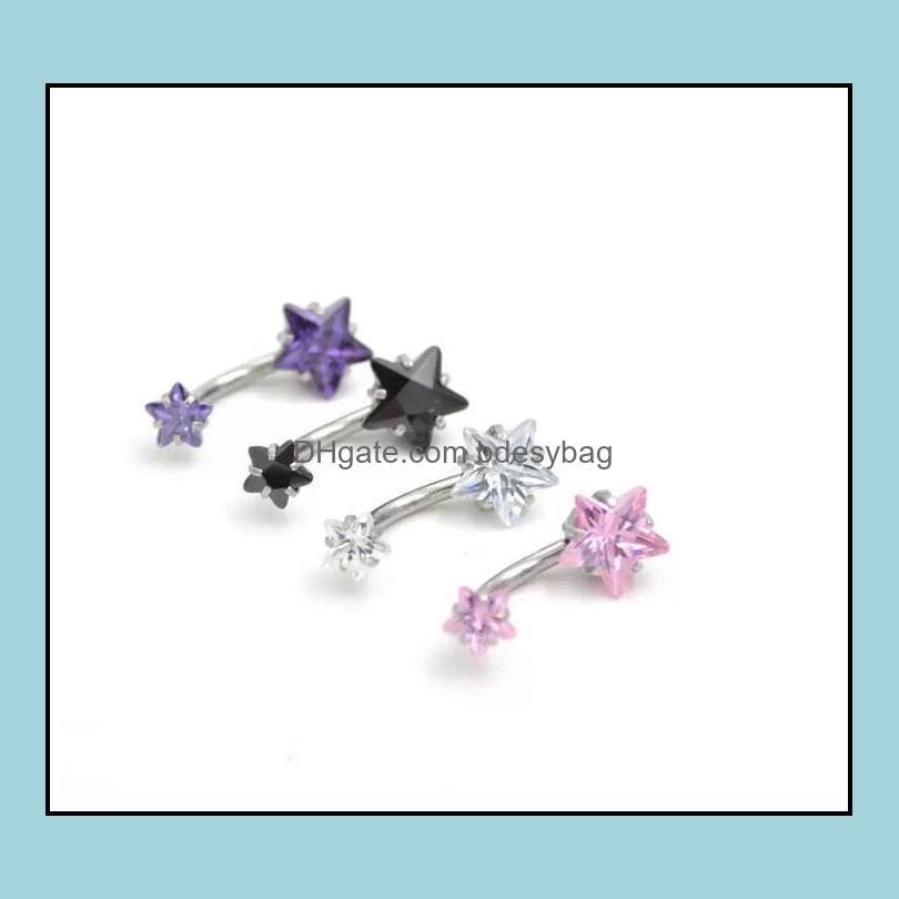 Navel Bell Button Rings Body Jewelry 316L Stainless Steel Double Crystal Star Gold Belly Ring Piercing Cubic Zircon Wholesale Drop Deliver
Navel Bell Button Rings Body Jewelry 316L Stainless Steel Double Crystal Star Gold Belly Ring Piercing Cubic Zircon Wholesale Drop Deliver