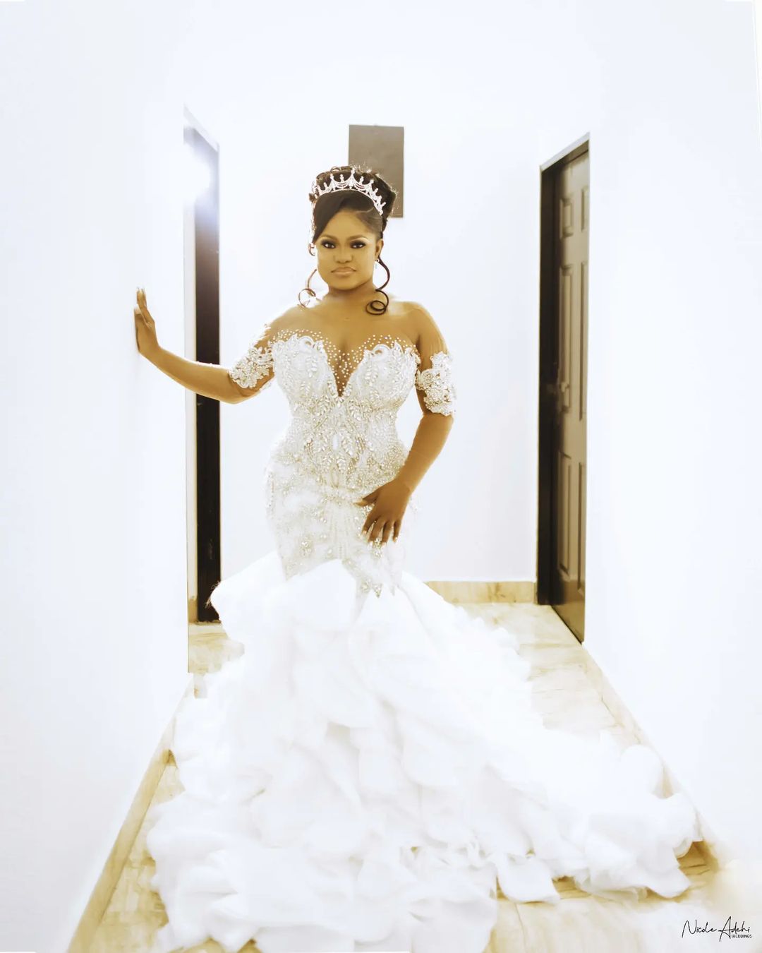 plus size arabic aso ebi mermaid luxurious sparkly wedding dress lace beaded crystals bridal gowns dresses zj22