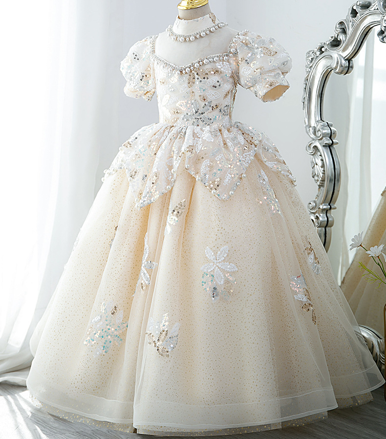 Crystal Lace Little Kids Flower Girl Dresses Princess Jewel Neck Tulle Applique Puffy Floral Formal Wears Party Communion Pageant Gown
