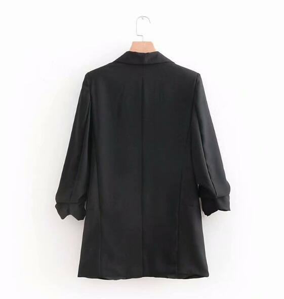 Chic Candy Solid Color Ruched Cuff Mid Long Blazer With Lining Woman Shawl Collar Slim fit Suit Casual Jacket Coat Outerwear 220402
