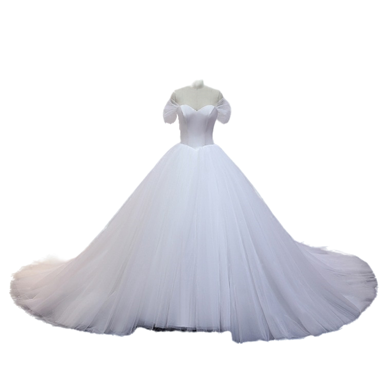 Princess A Line Wedding Dress Elegant Long Train Chapel Bridal Gowns Sexy Off The Shoulder Ivory White Tulle Bride Wedding Dresses Lace Up Plus Size R