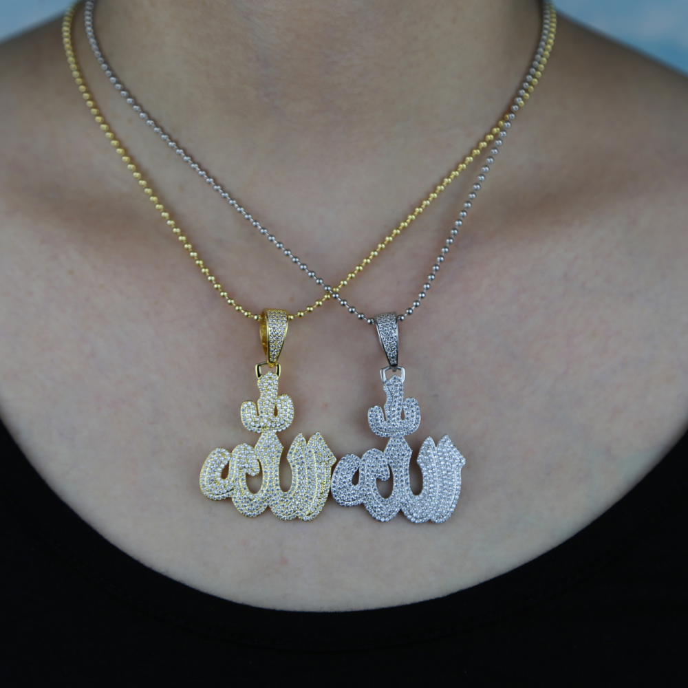 Big hip hop cjarm Muslim Allah pendant necklace iced out 5A cubic zirconia bg cz tennis chain hiphop women choker jewelry