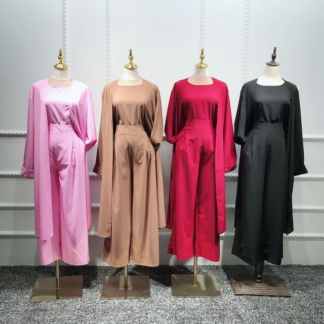 Three-pieces Muslim Abaya Turkish Kimono Tops Pants Muslim Dress Hijab Robe Dubai Caftan Kaftan Islam Clothing Suits wq2595w
