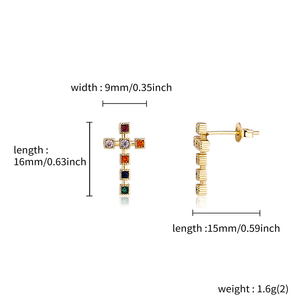 New Colorful Zircon Cross Stud Earrings Silver Gold Color Prong Bling Red Green CZ Earring Studs Delicate Fashion Women Girls Fine Party Jewelry Mothe