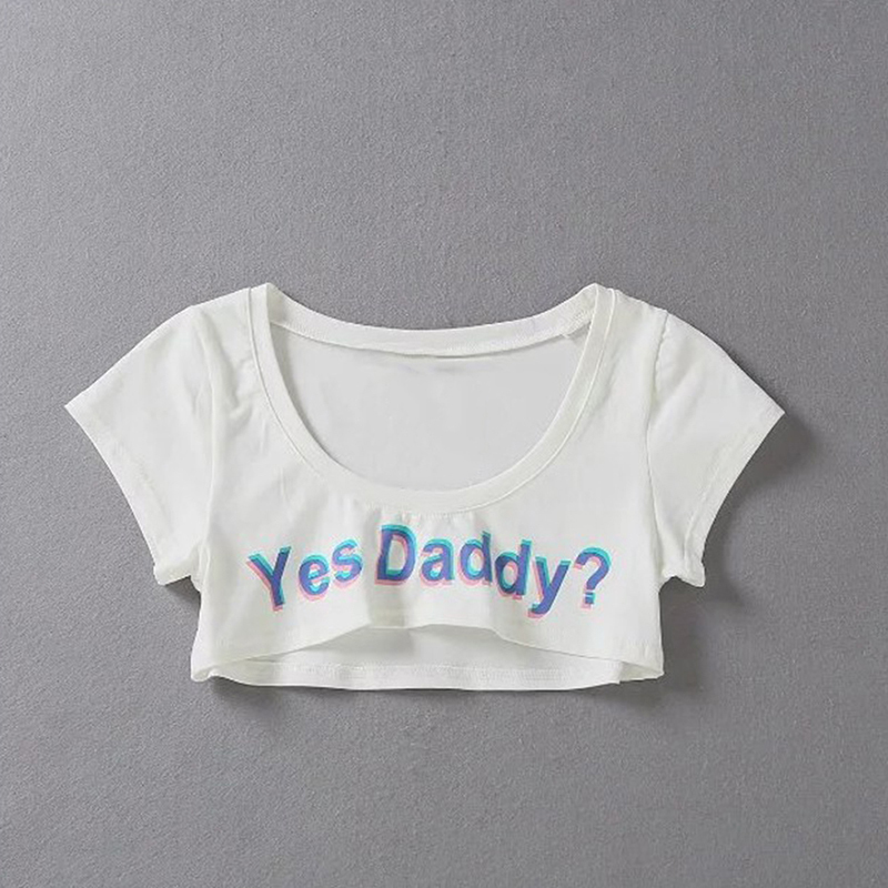 Summer Yes Daddy Letter Print T Shirt Women Sexy Crop Tops Short Sleeve Cropped Shirts 220506