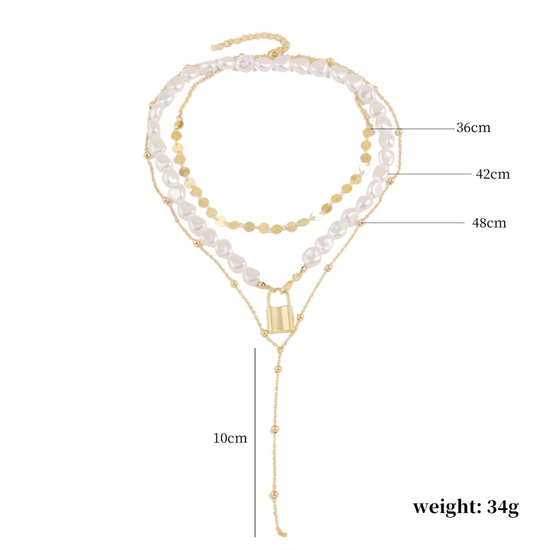 Multilayered Heart Lock Necklace Baroque Pearl Necklaces for Gift