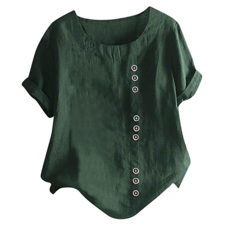 Womens Blouses Shirts Elegant Blouse Women Shirt V-Neck Short Sleeve Cotton Linen Casual Loose Tee Camisa Feminina Blusasw