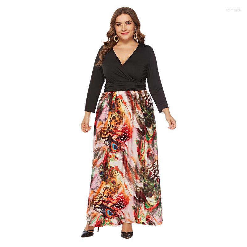 Plus Size Dresses Autumn Evening Dress Sexy Deep V-neck Long Sleeve Print Patchwork 5XL 6XL Women Outfit Echm22, Black
Plus Size Dresses Autumn Evening Dress Sexy Deep V-neck Long Sleeve Print Patchwork 5XL 6XL Women Outfit Echm22, Black
