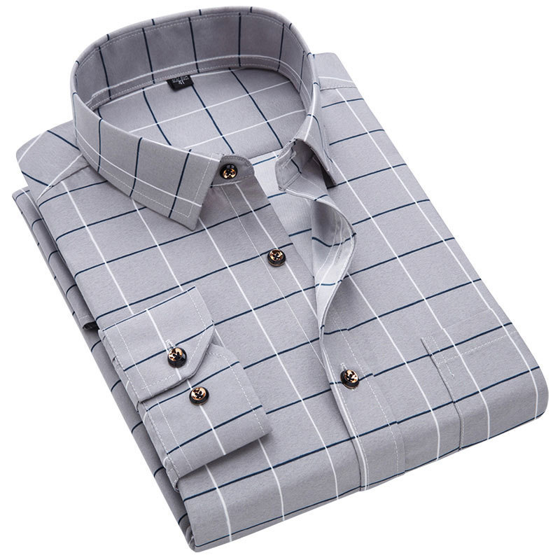 Long Sleeve Men's Plaid Casual Shirts Regular Fit Blue Gray Checked Thin Summer Light Weight Social Work Business Dress Shirt 220322