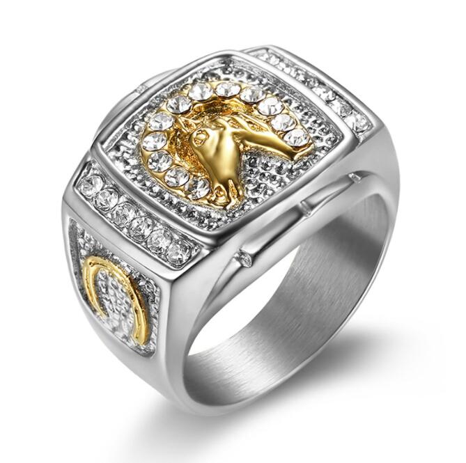 Gold plated diamond studded horse head Ring Men Antique Jewelry Shining Zircon Ring Party Accessory Birthday
Gold plated diamond studded horse head Ring Men Antique Jewelry Shining Zircon Ring Party Accessory Birthday