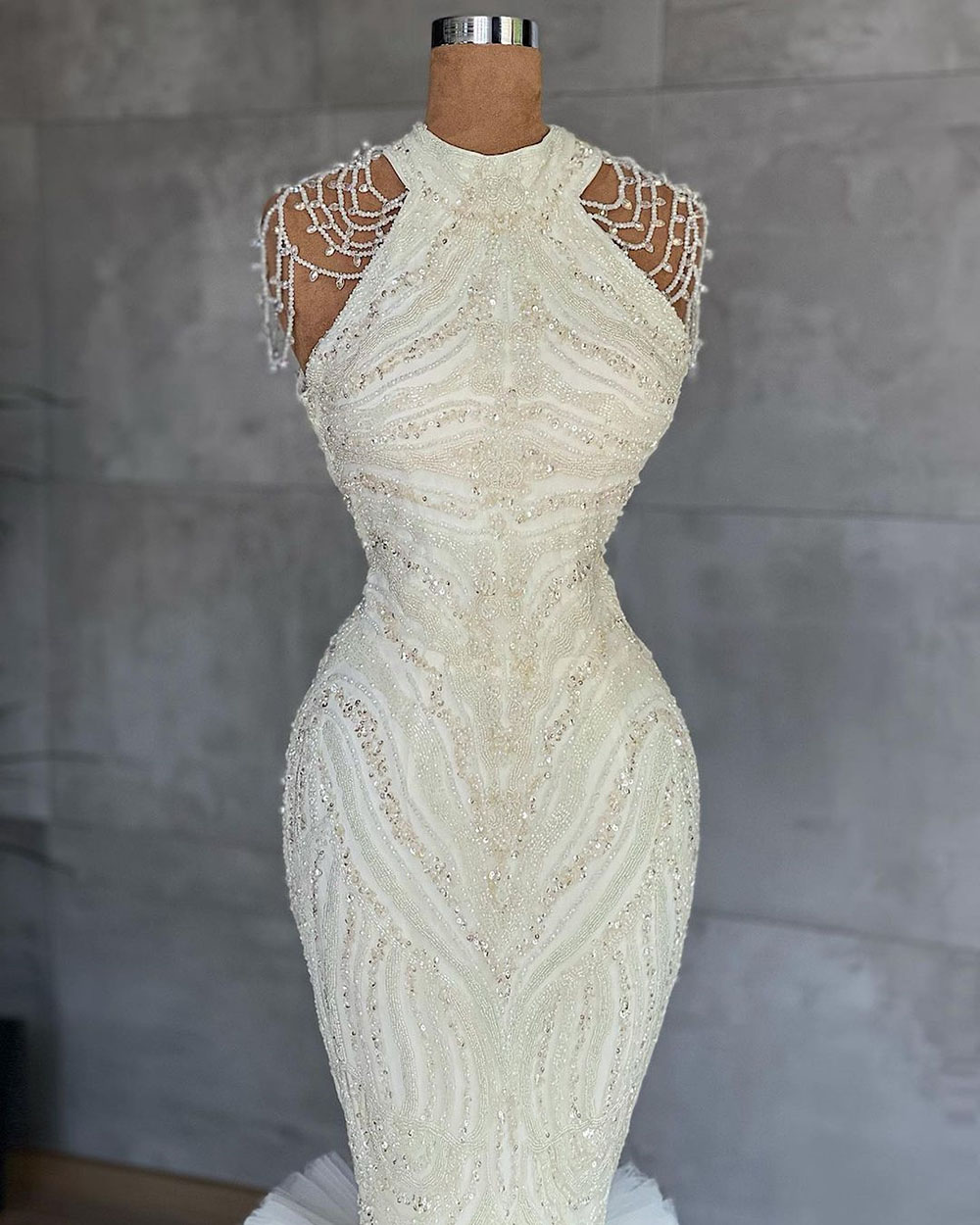 Saudi Arabic Mermaid Wedding Dresses Beading Crystals Bridal Gown Custom Made Lace Appliques Sequined Ruffles Robes De Mariée