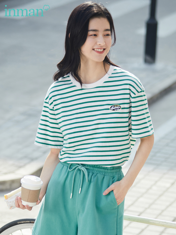 INMAN Summer Womens Tshirt Short Sleeve Woman Clothes Stripe Casual Top Women Round Collar Fashion Woman Blouses Ropa Mujer 220527