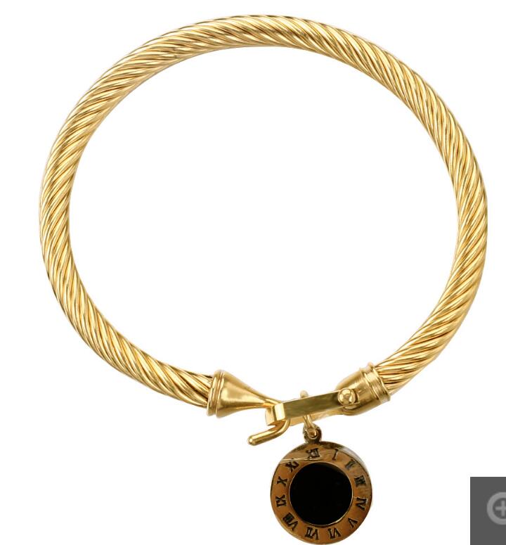 Titanium Steel Cable Wire Gold Color Love Heart Charm Bangle Bracelet With Hook Closure For Women Men Wedding Jewelry Gifts GC860