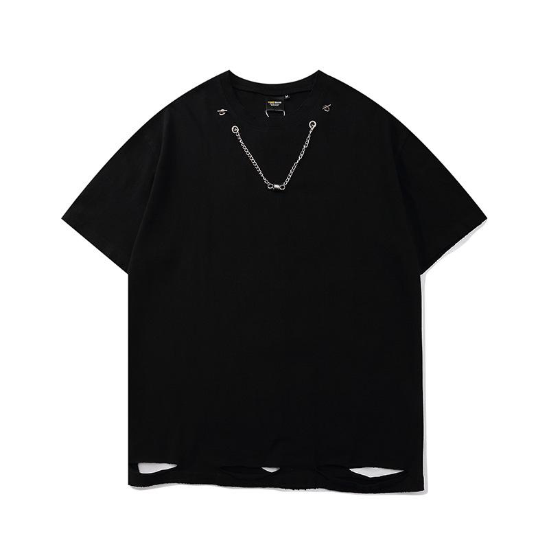 Men's T-Shirts High Street Hem Hole Loose Round Neck Short-sleeved T-shirt Male Hip-hop Personality Solid Color Half-sleeved With Chain, White;black
Men's T-Shirts High Street Hem Hole Loose Round Neck Short-sleeved T-shirt Male Hip-hop Personality Solid Color Half-sleeved With Chain, White;black