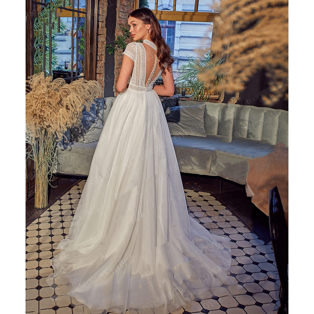 Vintage Crochet Cotton Lace Beach Wedding Dresses High Neck Full length Bohemian Garden Bridal Dress robe mariee boheme dentel
