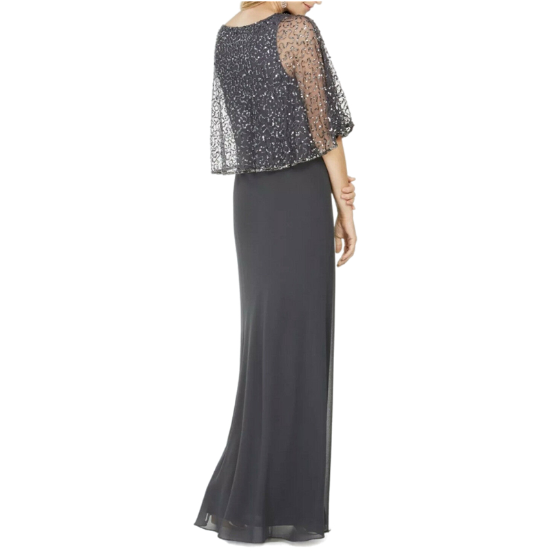 Elegant Gray Chiffon Mother Of The Bride Dresses With Short Cape Glitter Sequined Prom Evening Gowns Groom Mother's Wedding Party Dress Floor Len