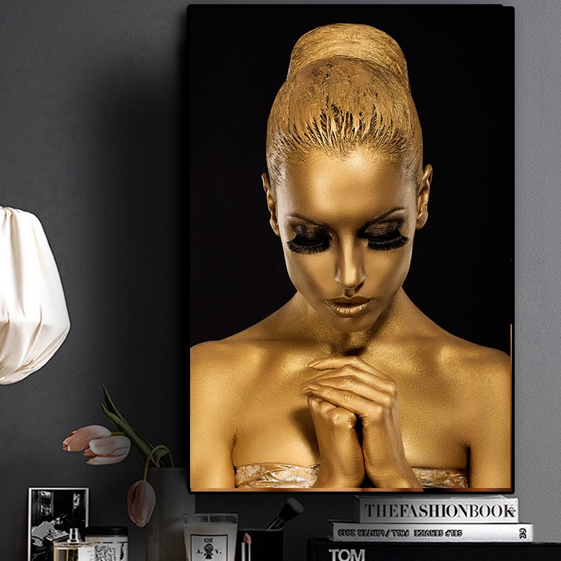 Wall Decor Art Black Gold Nude African Art Woman Oil Painting on Canvas Posters and Prints Scandinavian Cuadros Wall Picture for Living Room Bedroom