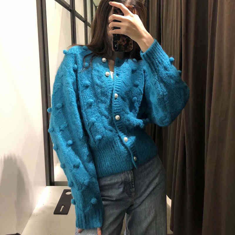 Costume Jewelry Pearl Button Twisted Ball Knit Jacket Fashion Sky Blue Chic Lady Elegant Sweater Cardigan 210521
Costume Jewelry Pearl Button Twisted Ball Knit Jacket Fashion Sky Blue Chic Lady Elegant Sweater Cardigan 210521