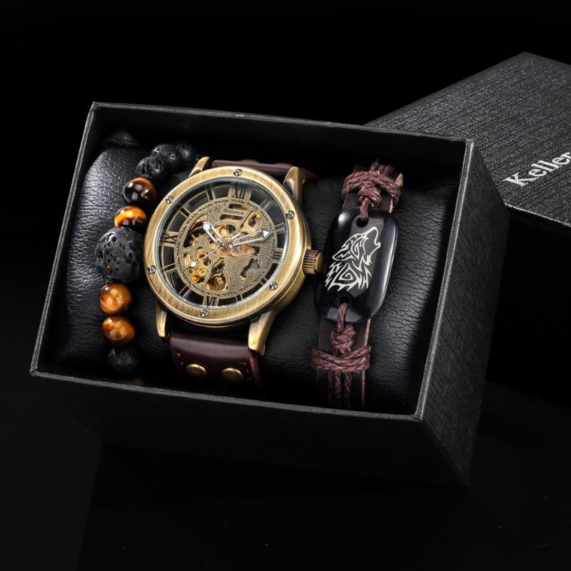 Wristwatches Steampunk Bronze Skeleton Men Mechanical With 2 Pieces Bracelets Luxury Automatic Watch Gift Sets Male, Only watch
Wristwatches Steampunk Bronze Skeleton Men Mechanical With 2 Pieces Bracelets Luxury Automatic Watch Gift Sets Male, Only watch