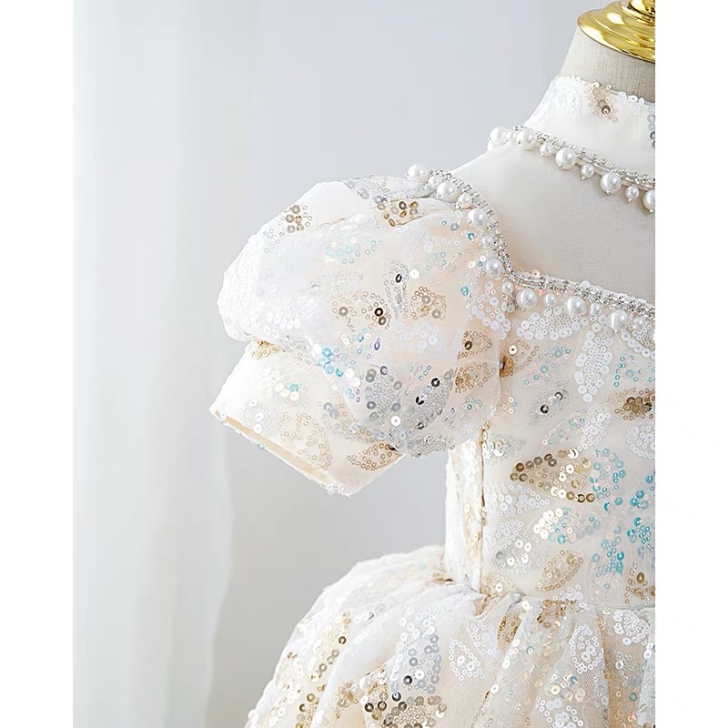 Crystal Lace Little Kids Flower Girl Dresses Princess Jewel Neck Tulle Applique Puffy Floral Formal Wears Party Communion Pageant Gown