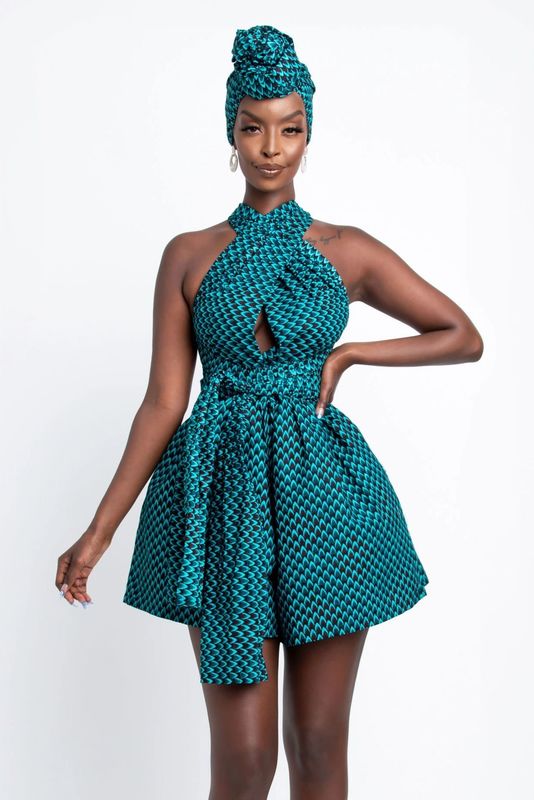 African Jumpsuits For Women Traditional Clothing Dashiki Ankara Print Wide Leg Bandage Shorts Style 220514