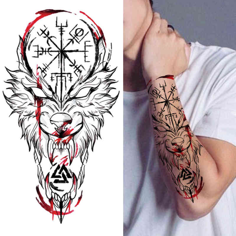 NXY Temporary Tattoo Forest Tiger s for Men Women Kids Lion Skull Cross Sticker Black Compass Skeleton Tatoos Leg Thigh 0330