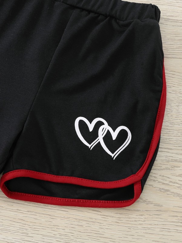 Toddler Girls Heart Print Tee & Contrast Binding Track Shorts SHE