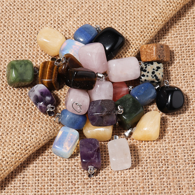 irregular Natural Crystal Opal Rose Quartz Tigers Eye Chakra Stone Charms Pendant For Diy Earrings Necklace Jewelry Making