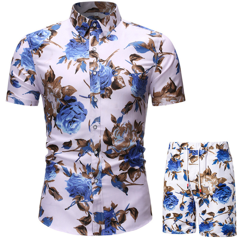 Summer Set Men Shorts Floral Print Hawaiian Shirt and Beach Wear Holiday Clothes Vocation Outfit Male Two Piece 220708